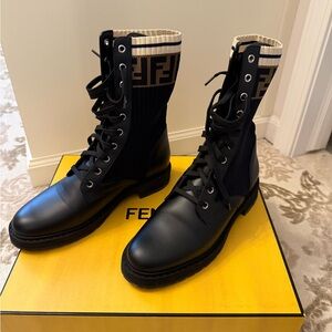 Fendi Black and Cream Combat Boots